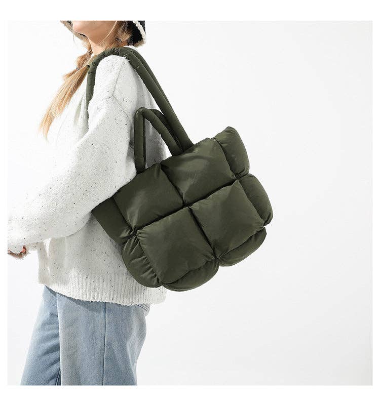 Simple Puffer Tote Bag Solid Color Soft Handbag
